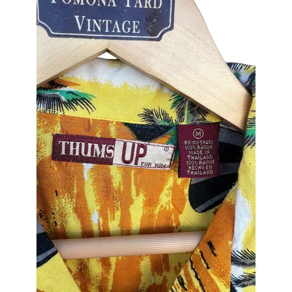 Thums Up Vintage 90s Men's Hawaiian Shirt Bright Yellow Floral Palm Size Medium - Picture 4 of 4